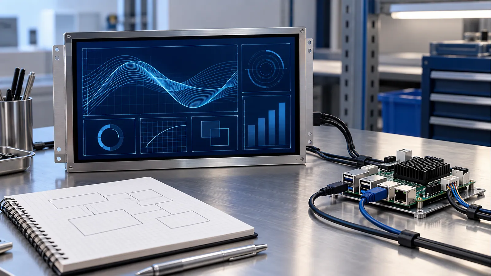 Illustrative host board and display used during graphics resource planning