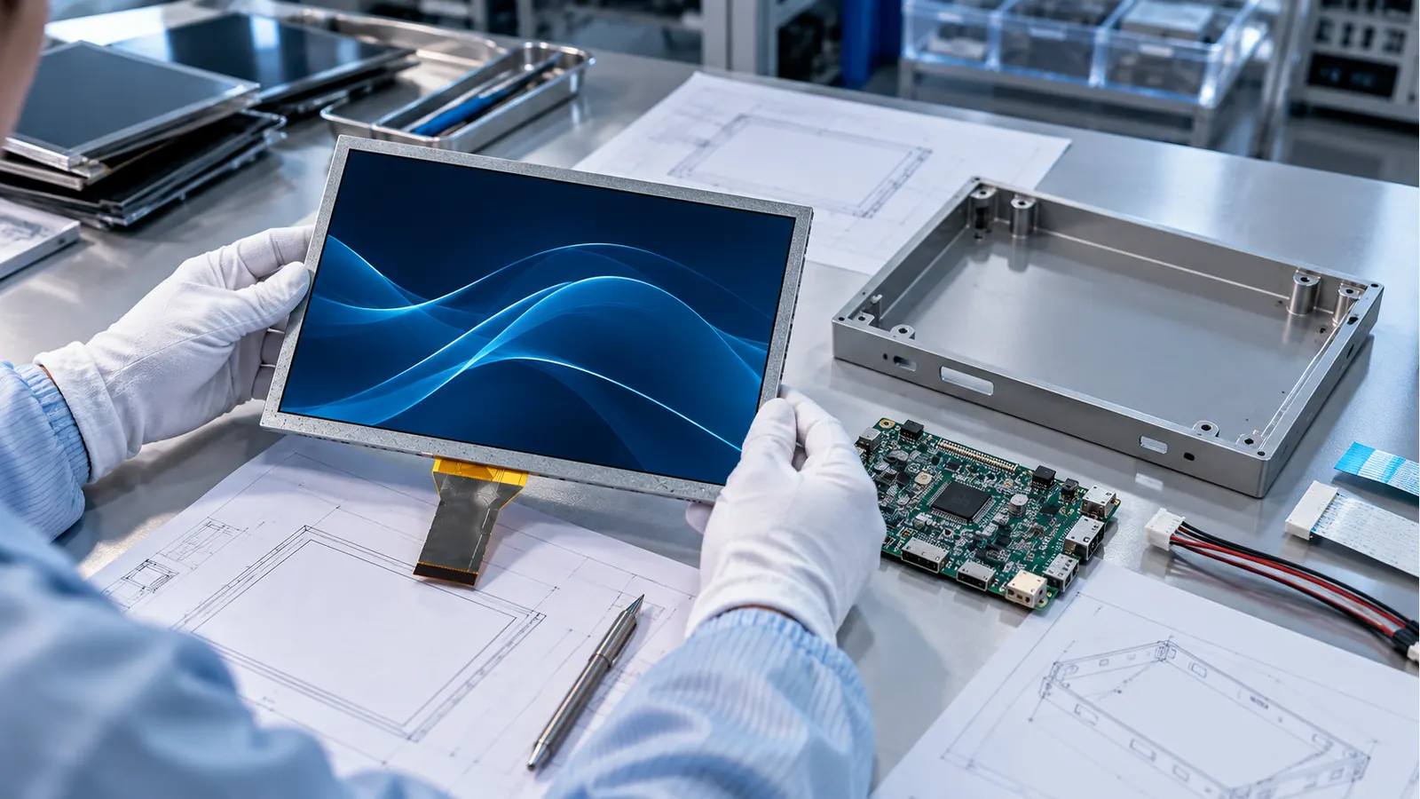 Illustrative engineering review of display mockups, enclosure space and host hardware