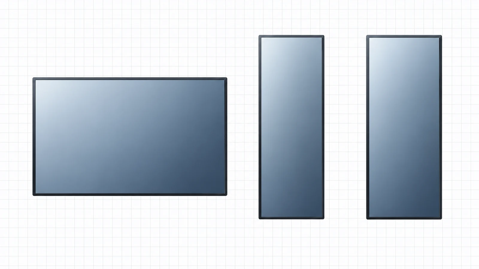 Simple technical illustration comparing a standard widescreen display outline with two narrow bar-type display outlines at similar scale