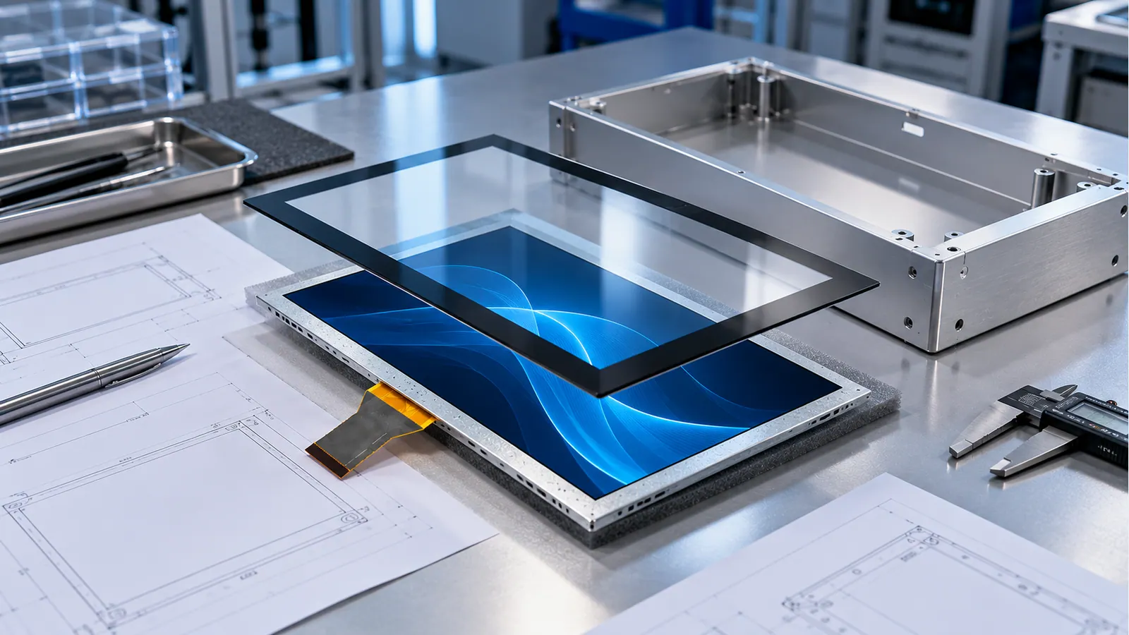 Illustrative industrial TFT cover-lens and front-panel design workbench