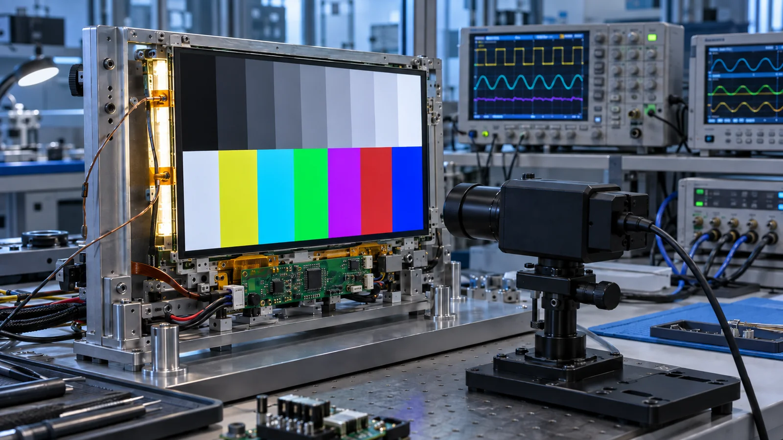 Conceptual industrial TFT LCD backlight lifetime test with luminance measurement equipment