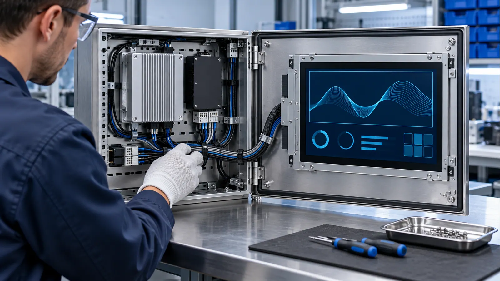 Illustrative de-energized HMI harness and service-access review