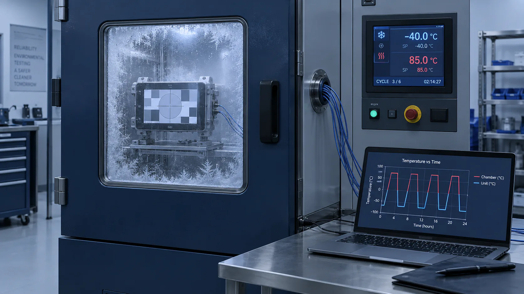 Illustrative display environmental chamber during thermal-cycling validation