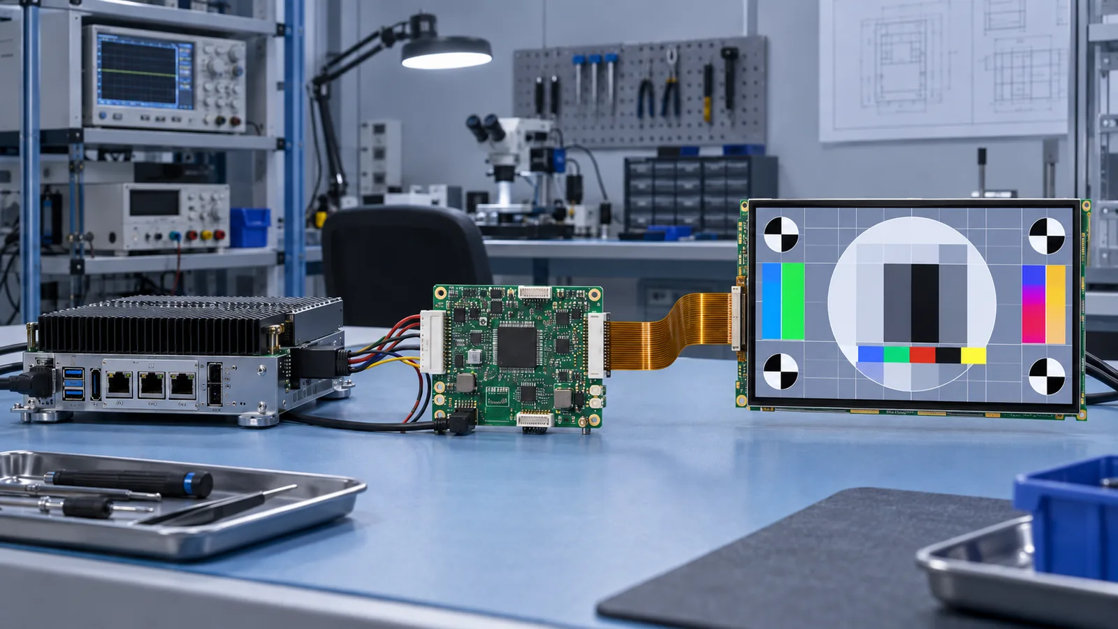 Conceptual industrial TFT LCD controller board connected between an embedded host and display module