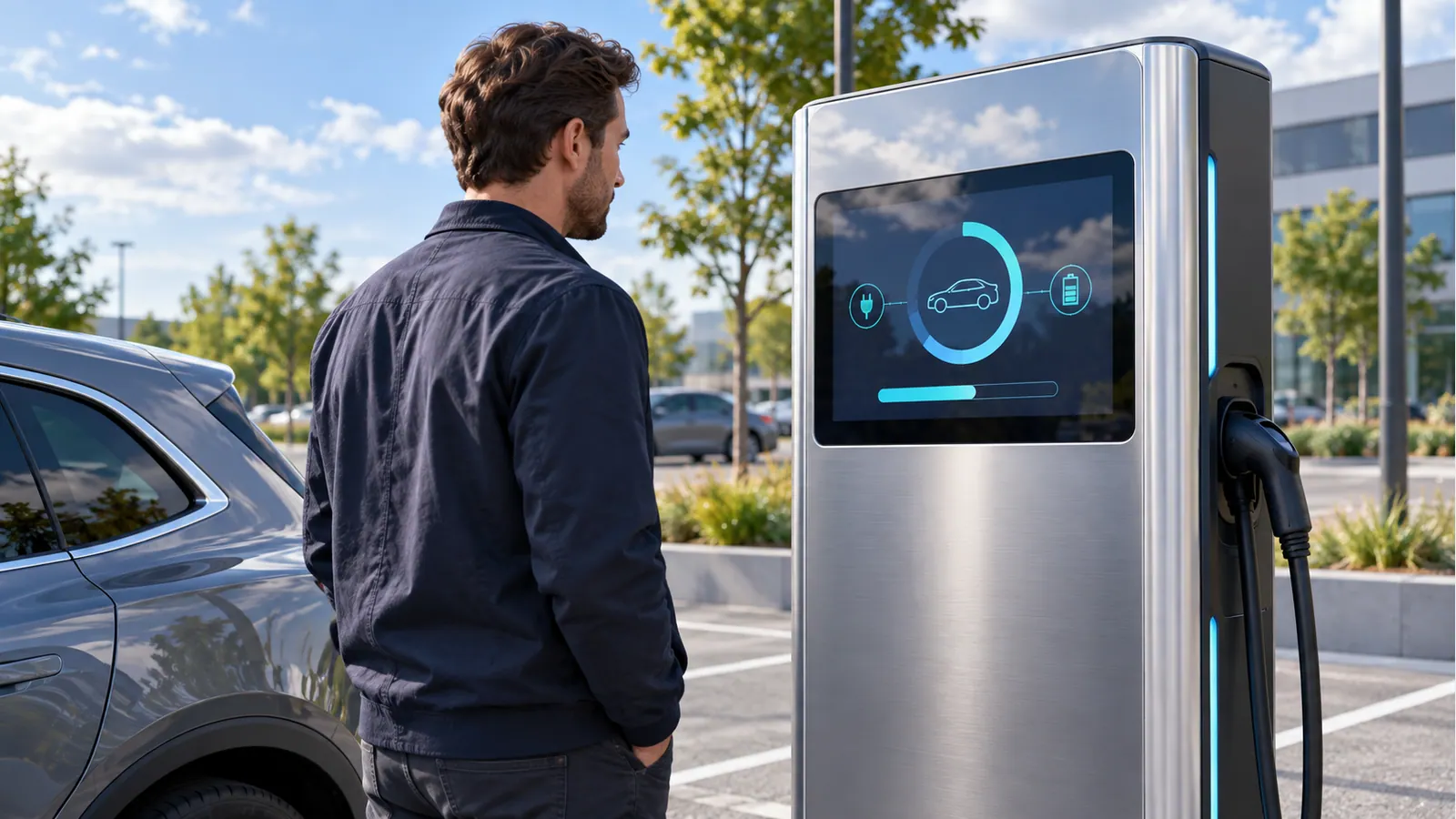 Illustrative review of EV-charger display viewing position and ambient light