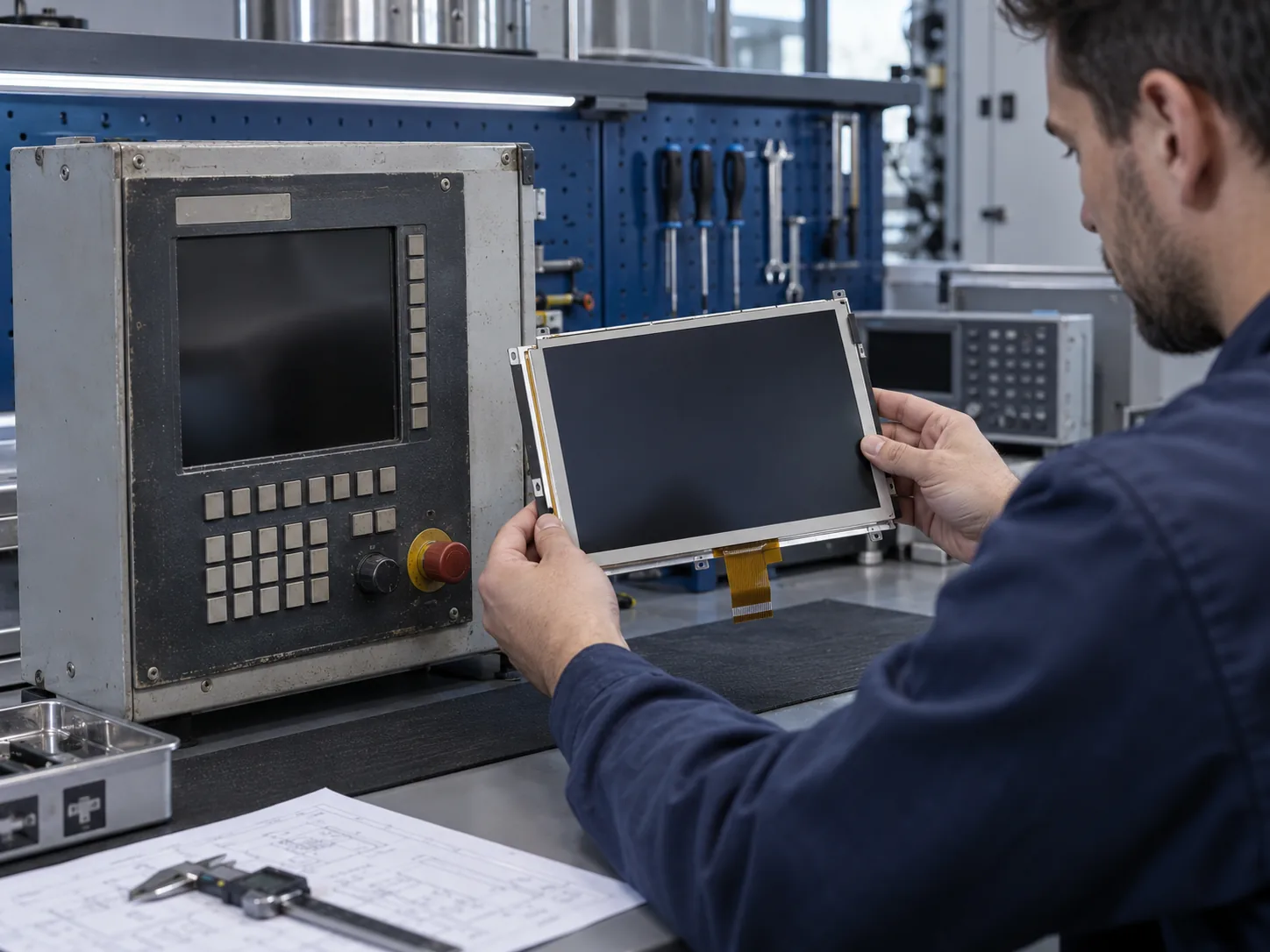 Illustrative engineering review of an existing industrial display and a candidate replacement module