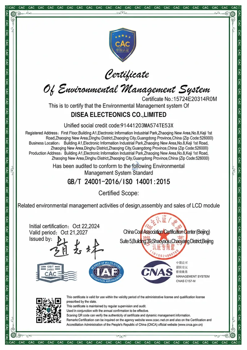 Preview of DISEA ISO 14001:2015 certificate