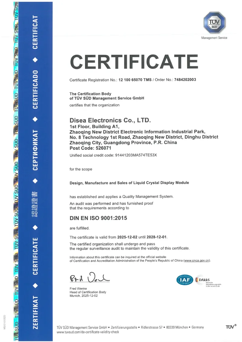 Preview of DISEA ISO 9001:2015 certificate