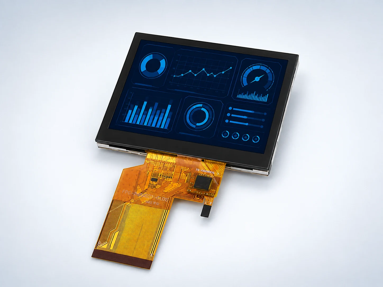 Angled view of DS-T035SGV-01CP TFT LCD with capacitive touch and FPC