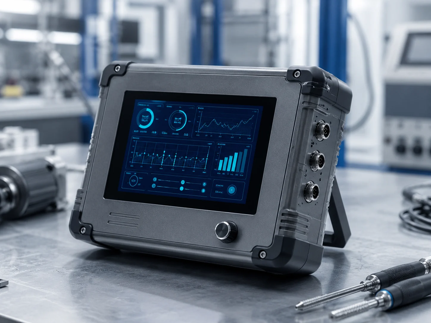 Illustrative compact industrial test equipment using a 3.5-inch touch display
