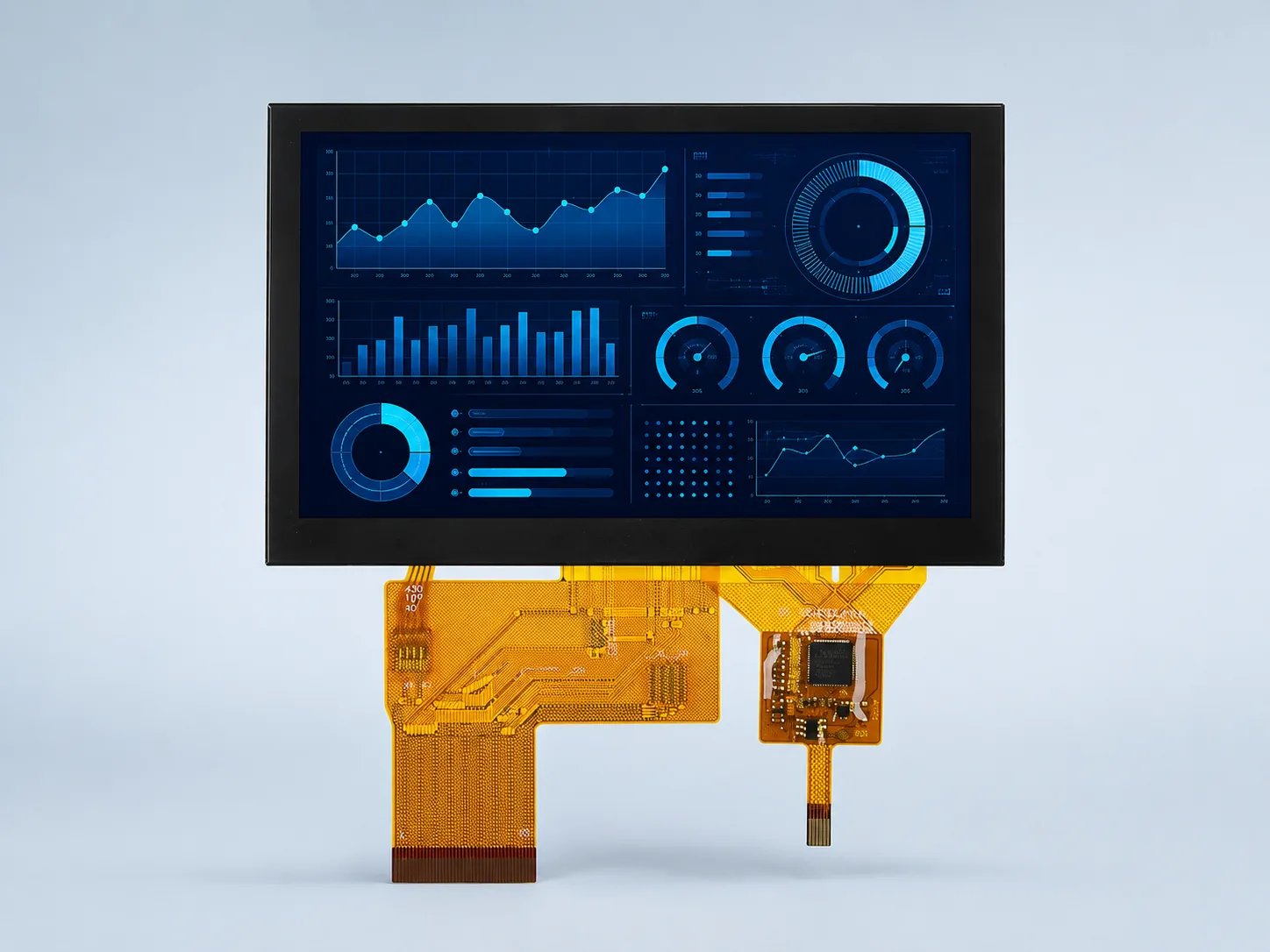 Front view of DS-T043BPSA-02CP 4.3-inch 480×272 PCAP TFT LCD module and complete FPC