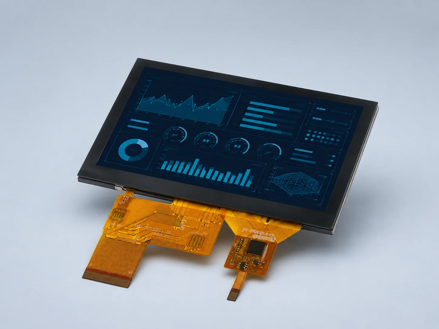 Angled view of DS-T043BPSA-02CP TFT LCD with capacitive touch and FPC