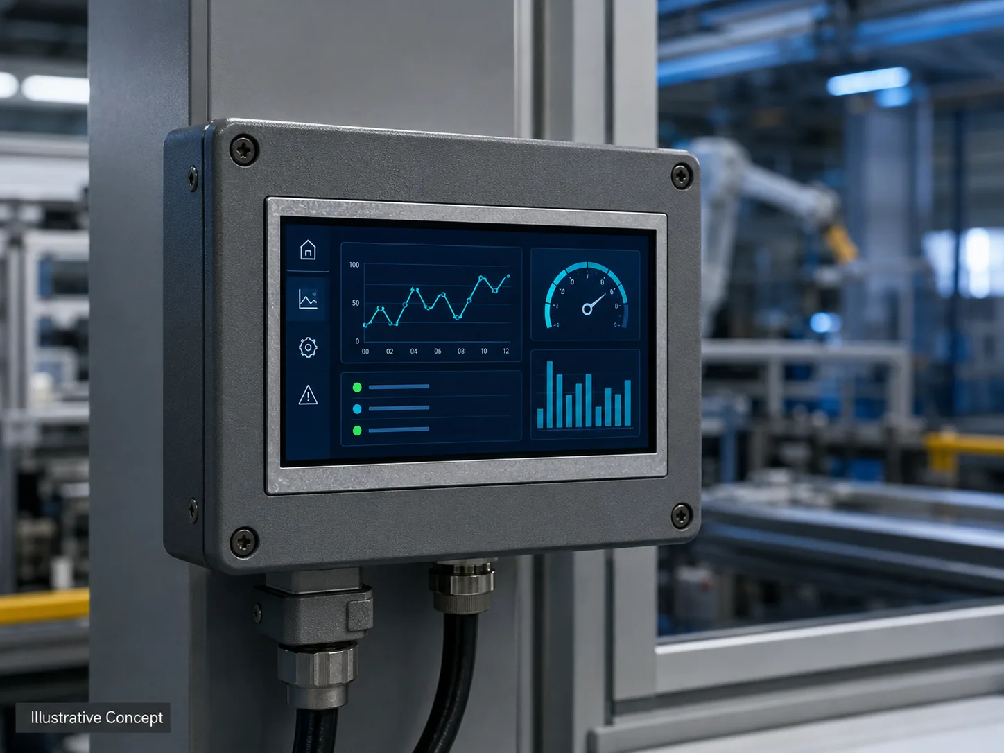 Illustrative outdoor industrial test equipment display concept