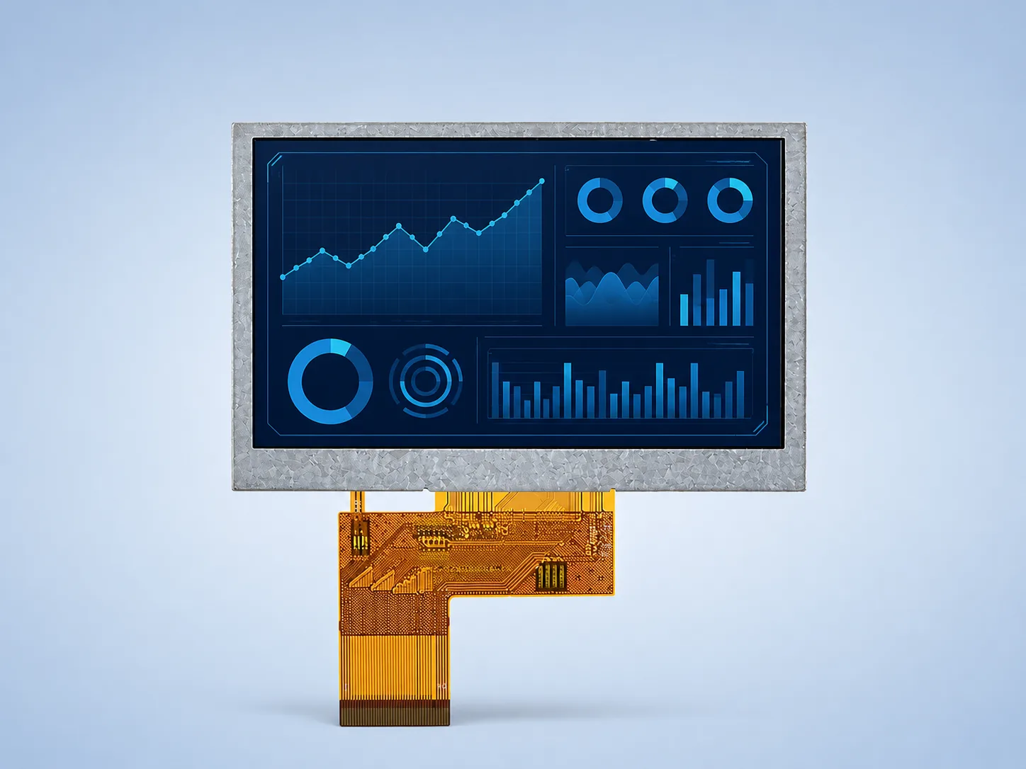 Front view of DS-T043BWSWA-02 TFT LCD module and complete FPC
