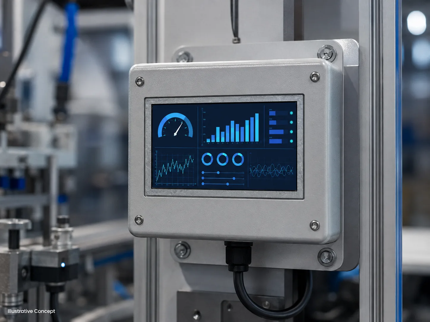 Illustrative outdoor industrial test equipment display concept