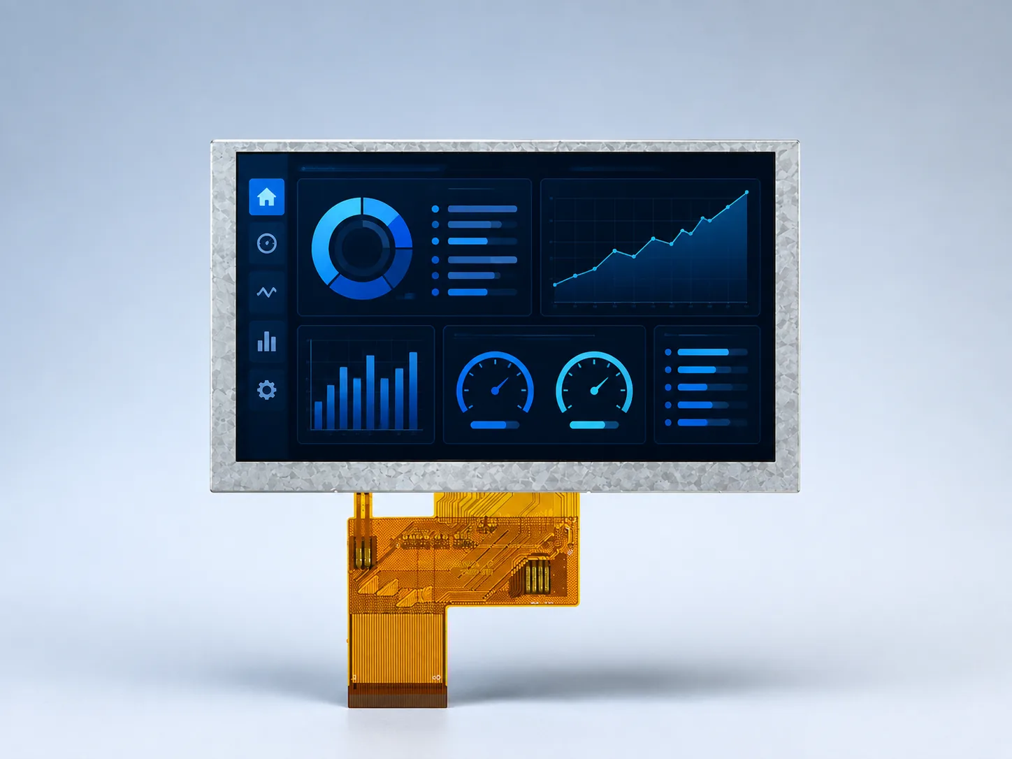 Front view of DS-T050BWSWA-02 5-inch TFT LCD module with complete FPC