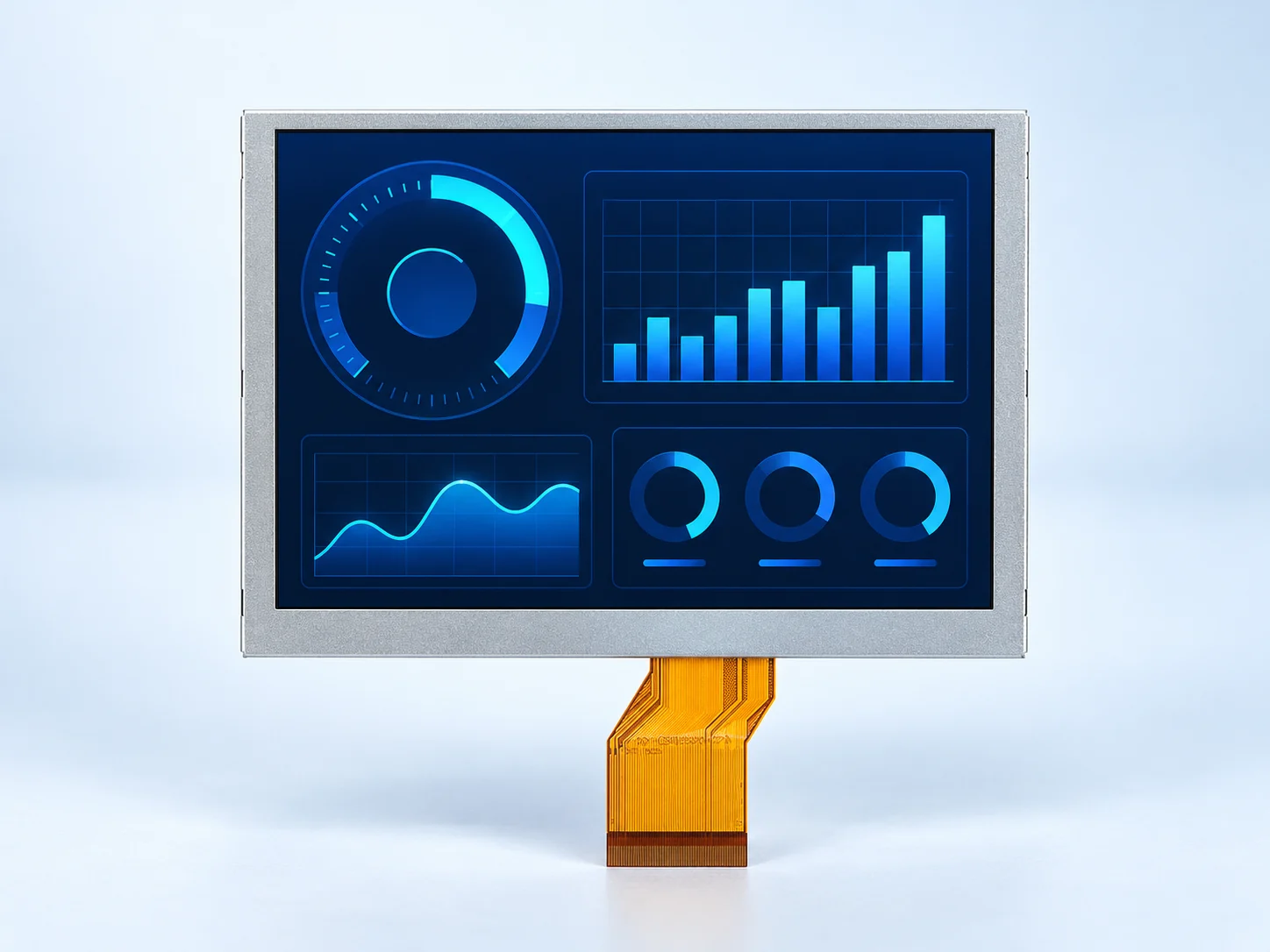Supplied front-view visual of DS-T0565BGEA-02DE 5.65-inch 640×480 IPS RGB TFT LCD with orange FPC