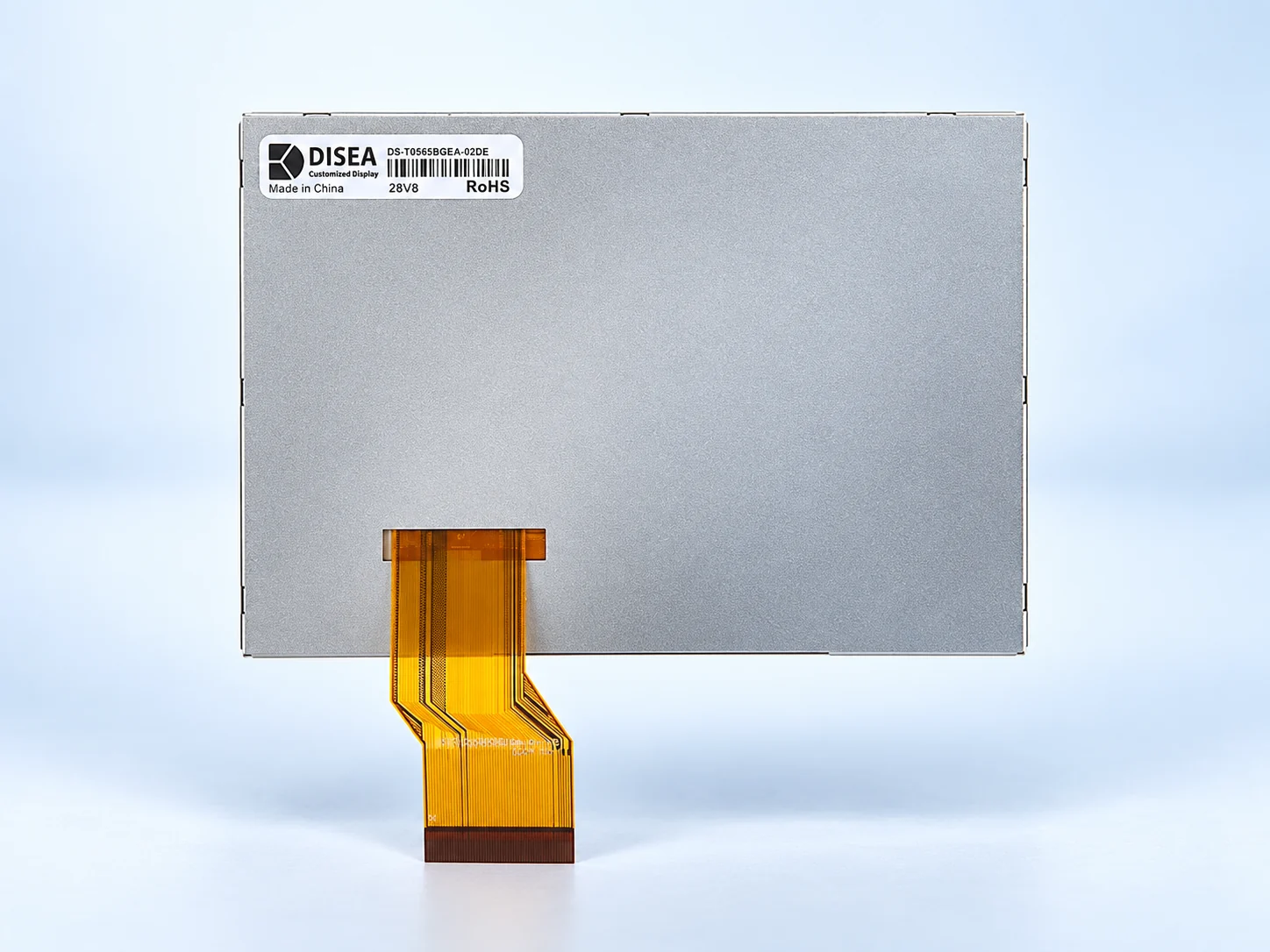 Supplied rear-view visual of DS-T0565BGEA-02DE showing its metal backplate and orange FPC