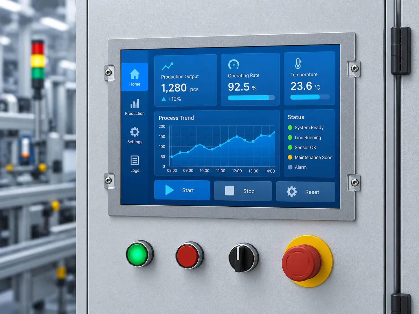 Illustrative industrial control-panel application using an 8.4-inch TFT LCD