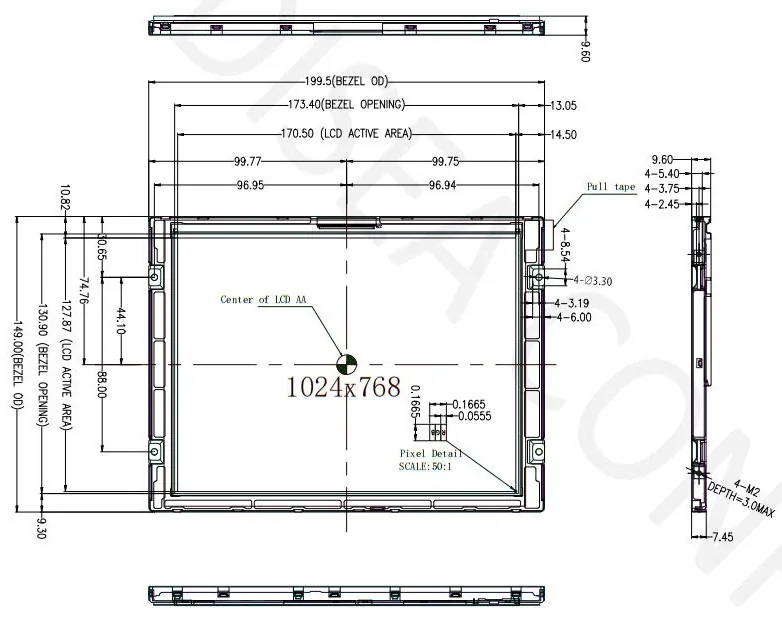 Mechanical reference drawing for DS-T084BXJWA-02 8.4-inch 1024×768 TFT LCD