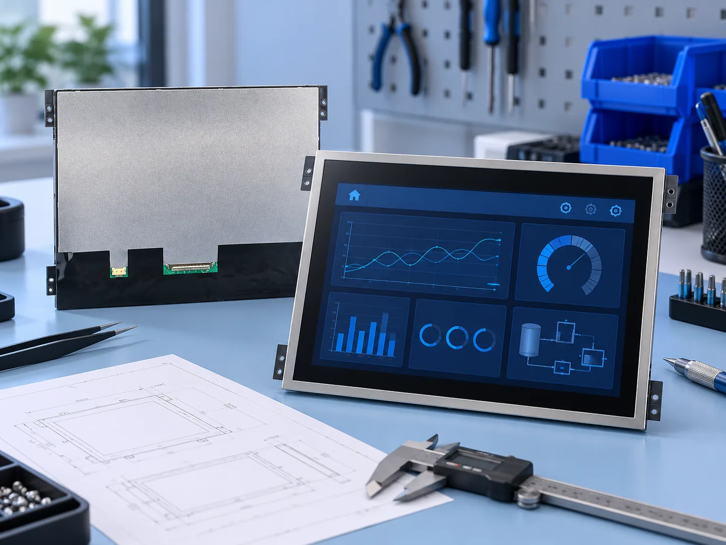 Engineering workbench reference featuring DS-T104QXHA-03 front and rear module views
