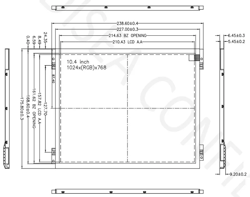 Mechanical reference drawing for DS-T104QXHA-03 10.4-inch 1024×768 TFT LCD