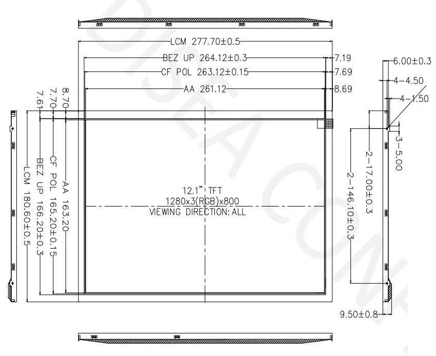 Mechanical reference drawing for DS-T121BIHA-01 12.1-inch 1280×800 TFT LCD