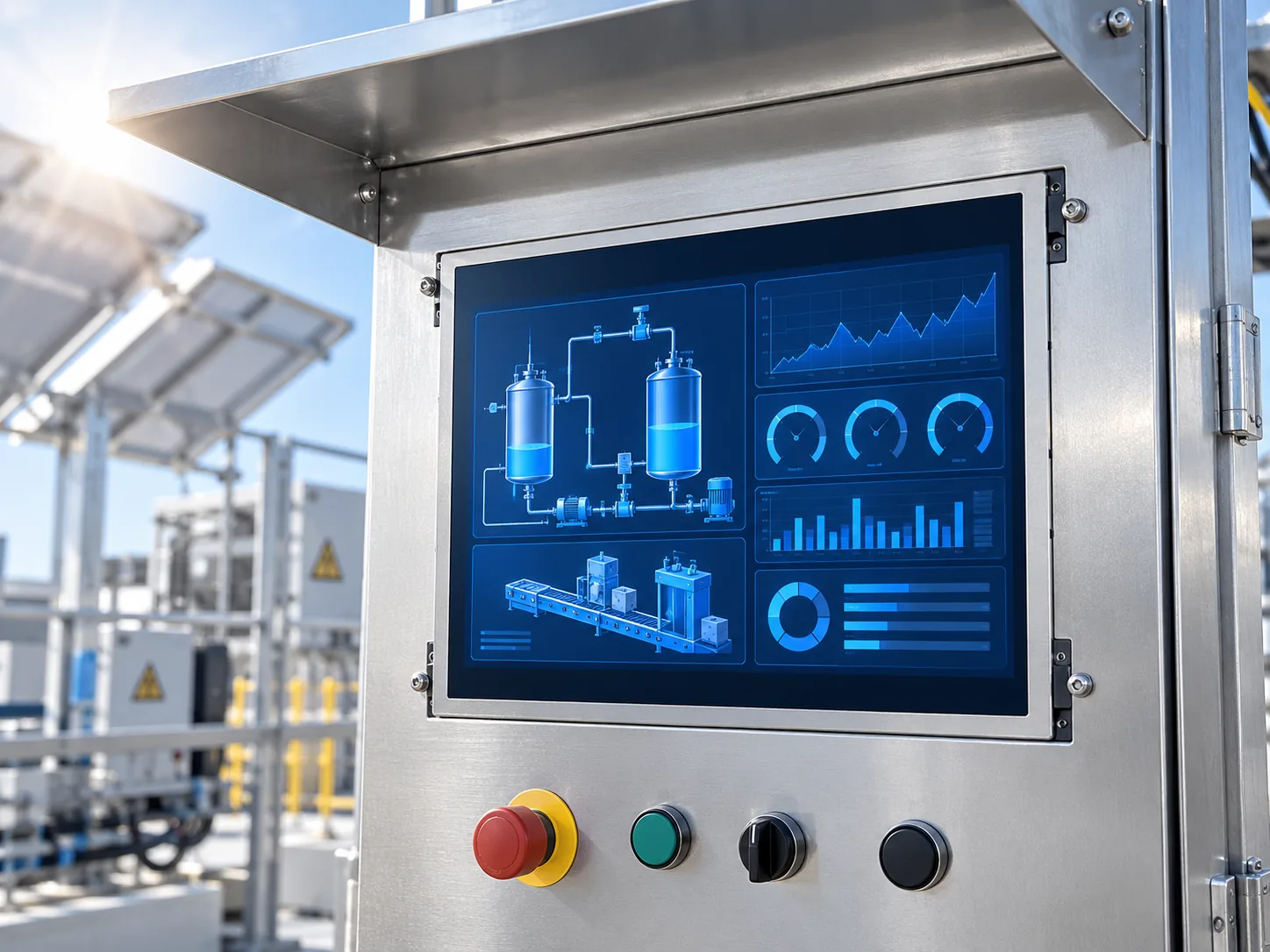 Illustrative outdoor-facing industrial control cabinet using a 12.1-inch TFT LCD