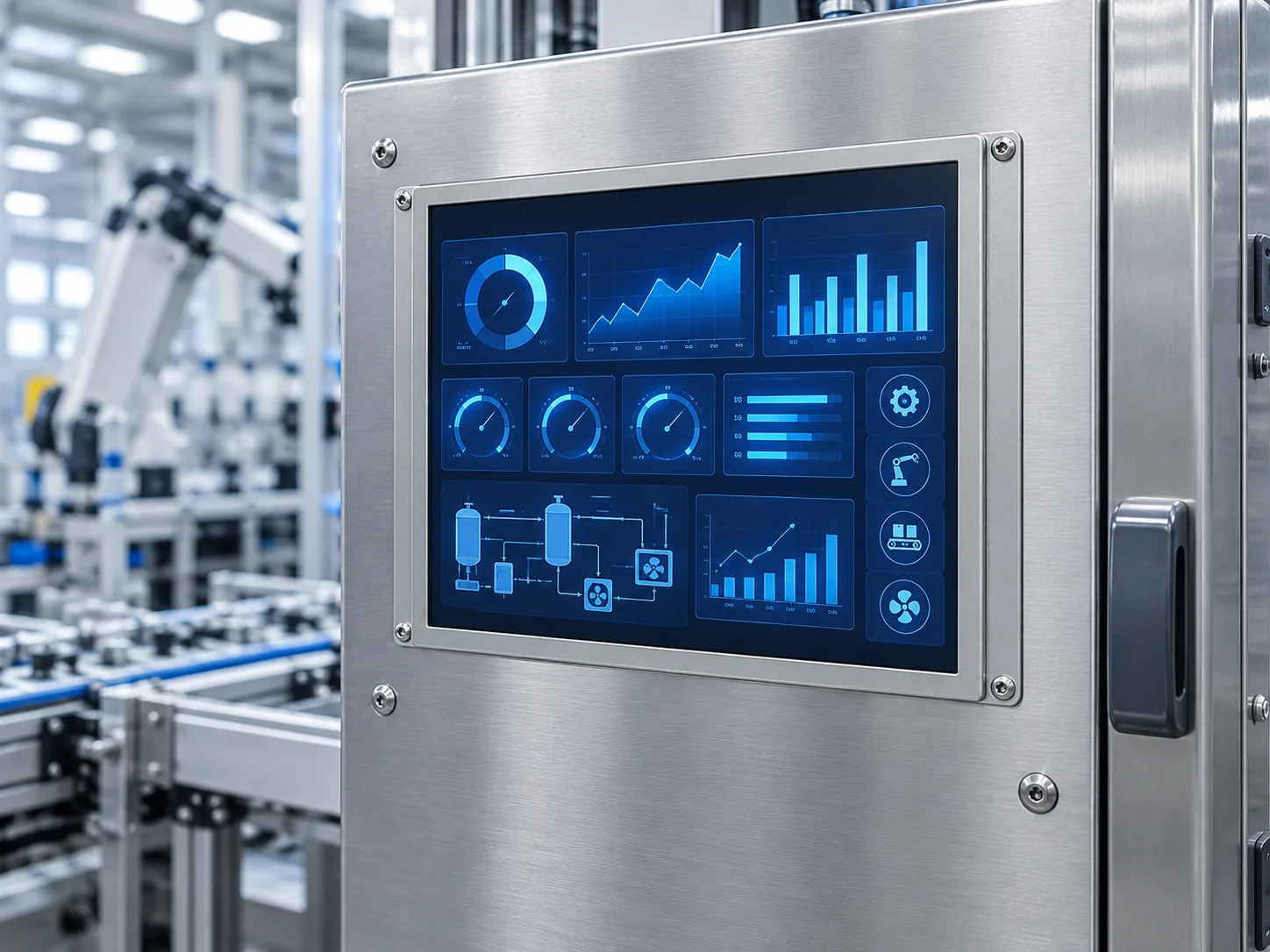 Illustrative factory control-panel installation using a 12.1-inch TFT LCD